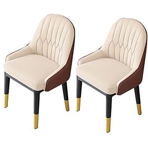 TINGMIAN Moderne keuken eetkamerstoelen set van 2 PU-leer hoge rug zachte zitting woonkamerstoelen waterdicht lederen zijstoel met metalen poten (beige+koffie)