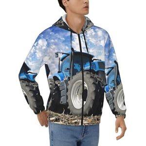 JEJEA Boerderij Tractor Print Modieuze Heren Rits Hoodies Zachte Polyester Volledige Zip Up Dikke Sweatshirts, Maten S-3xl, Zwart, S