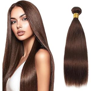 Salharer Straight Human Hair Bundles Single Extensions Machine Double Wefts Unprocessed Remy Weave #4 Chocolate Brown Color for Woman 16 Inch