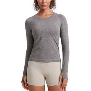 CRZ YOGA Vrouwen Sport Lange Mouw Shirt Geribbeld Duimgat Lange Mouw Tshirt Hardloopshirt Fitness Sportschool Top Tops Hot Fudge Bruin S
