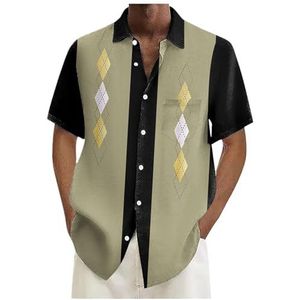 UBOHUZ Heren shirt met korte mouwen heren casual korte mouw button up contrast shirt zomer overize zomer heren katoenen shirts voor vrije tijd, Kleur 03, 3XL