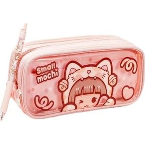 YUANYIYS Grote capaciteit etui met handvat, draagbare canvas make-up tas voor vrouwen, lichtgewicht cosmetische organizer, roze, Eén maat