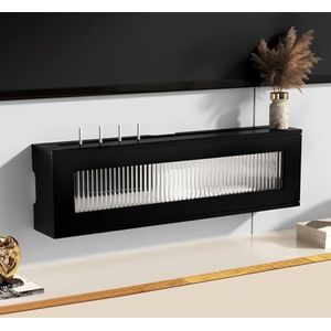 XCLOOZGL Houten Wifi-Router Opbergdoos Verbergkast Plank Decoratieve Routerverstopper Kast Voor Kabelmodem Internetuitlaat Afdekking Opbergkast Wandgemonteerd Massief Hout,Blacka,90X11X21cm