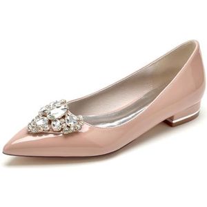 EICOFF Bruidsschoenen Flats Dames Gesloten Puntige Teen Lage Hakken Strass Slip-op Trouwschoenen Bruiloft Jurk Party Schoenen,Nude pink,36 EU