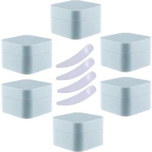 Cosmetische potten, Pak van 6, 30 ml vierkante blauwe plastic zalfpotjes cosmetische potten met binnenvoering containers for lippenbalsem, lotion(Blauw,5ml)