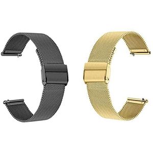 Milanese Horlogeband 2 Stuks, 10MM 12MM 14MM 16MM 17MM 18MM 19MM 20MM 21MM 22MM Horlogeband Met Snelle Ontgrendeling Voor Heren Dames Smartwatch (Color : Black+Gold, Size : 20MM)