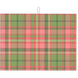 Vakantie rood groen tartan plaid, afwasmatten absorberende afdruiprek mat voor aanrecht gootsteen mat droogpad 41 x 46 cm