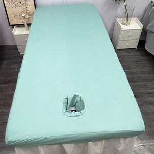 LDLCYCN Waterdichte Spa Massage Dekbed Gezicht Gat Oliebestendig Massagelaken Dunne Spa Massage Tafel Beschermhoes Met Elastische Band Rondom-Wrap Vierkant Hoofd, Groen, 60 x 180 (H)