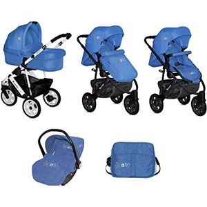 Lorelli kinderwagen 2 in 1 Monza, luchtbanden, luiertas, babykuip, sportstoel blauw