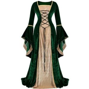 Dames Renaissance Ierse Deluxe Fluwelen Jurk Victoriaanse Middeleeuwse Lange Jurk Retro Fancy Gown Halloween Cosplay Kostuum Plus Size-groen-XL