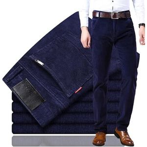 Beautyhis Klassieke corduroy broek voor heren, rechte stretchbroek, zakelijke broek met zakken, Blauw, 36