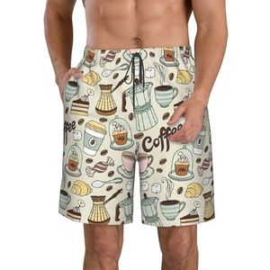 FRGMNT Cold Tree Camouflage Print Heren Sneldrogende Zwemshorts Strand Korte Board Spa Trunks Stretchy Gym Shorts Surfen Korte, Koffie en Snoep Suikerchocolade, XXL