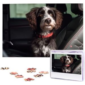 KHiry Puzzels 1000 stuks gepersonaliseerde legpuzzels hond in autostoel foto puzzel uitdagende foto puzzel voor volwassenen Personaliz Jigsaw met opbergtas (74,9 cm x 50 cm)