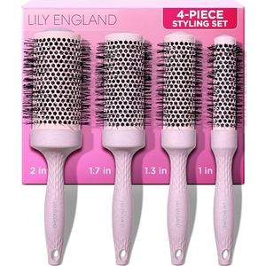 Lily England Eco Barrel ronde borstelset voor dames - Recyclebare ronde borstels voor het föhnen - Duurzaam cadeau van Recyclebare Ronde Haarborste - roze