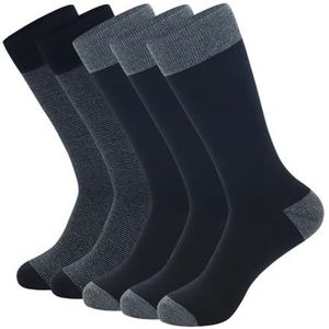 YIJIANUO 5 Pairs Grote Maat Mode Business Mannen Jurk Sokken Streep Zwart Grijs Pure Mannen Katoenen Sokken Maat EU41-48, 5 paar-NH006, EU41-48