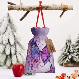 Kerst Trekkoord Zakken Mooie Paarse Vlinder Art Gedrukt Kerst Verpakking Zakken Kerst Pakket Gift Bag voor Xmas Holiday Party