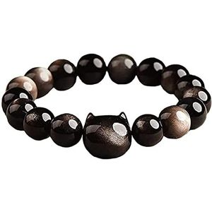 Absorbing Negative Energy Gold Silver Sheen Obsidian Cute Cat Protection Bracelet,Natural Obsidian Cat Beaded Bracelets for Women Men (gold)