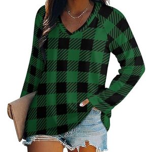 Buffalo Plaid vrouwen casual lange mouw T-shirts V-hals gedrukte grafische blouses Tee Tops L