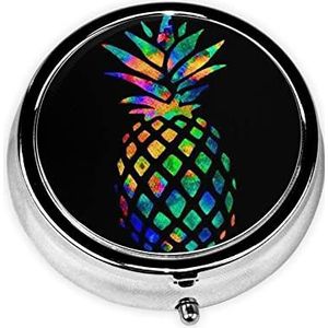 Pillendoosje - Ananasprint - 3 Compartimenten - Kleine Pillenetui met Spiegel - Pillenorganizer voor Reizen