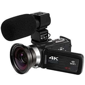 Videocamera Vlogcamera Recorder Volledige 4K-camcorder Professionele digitale videocamera's Live streaming 18X fotografie Vlog-recorder Ultra HD-webcam(64G SD Card,With Lens Microphone)