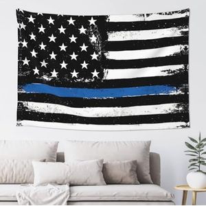 DJnni Blauwe dunne lijn Amerikaanse vlag decoratief wandtapijt voor binnen, 60 x 40 inch, muur decoratief tapijt muurdeken, goed gordijn, zacht