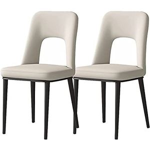 GEIRONV Keuken eetkamerstoelen set van 2, faux mat lederen accent stoelen gestoffeerde koolstofstalen poten vrijetijdsbesteding zij stoelen Eetstoelen (Color : White)