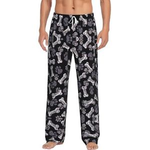 OKFSTY Hond Puppy Paw Heren Pyjama Bottoms,Pyjama Polyester Broek Voor Mannen Zachte Lange Lounge Pj Slaap Broek Met Zakken, Wit, S