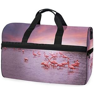 Flamingo Tropische Zee Oceaan Sport Zwemmen Gym Tas met Schoenen Compartiment Weekender Duffel Reistassen Handtas voor Vrouwen Meisjes Mannen