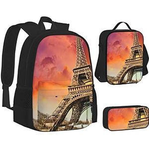 BONDIJ Eiffeltoren Rugzakken voor school met lunchbox etui, waterbestendige tas voor jongens meisjes leraar geschenken, Grote Eiffeltoren, Eén maat