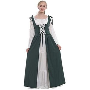 Kaiyei Middeleeuwse jurk voor dames, vierkante kraag, bundel, taille, lange uitlopende mouwen, vintage, formele jurken, dames, lange renaissance-jurk, Halloween, balfeest, verkleedkostuum, tweedelige