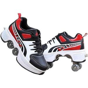 AXUIUVXZ Hardloopschoenen met wieltjes, gymschoenen, intrekbare technische skateboardschoenen, modieuze skateboardschoenen, rolschaatsen, outdoor-training, kinderen, tieners, Reddish Black, 38 EU