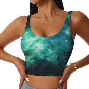 ZXERTG Galaxy Green Print Athletic Tanktops, hoge ondersteuning, ideaal voor high-impact workouts, yoga en hardlopen, Zwart, S