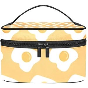 Kleurrijke stippenpatroon kunst abstracte make-up tas voor vrouwen meisjes cosmetische tassen met handvat reizen make-up organizer tas, Gebakken Ei Patroon Oranje Achtergrond, 8.9x5.9x5.4 Inches, Make-up zakje
