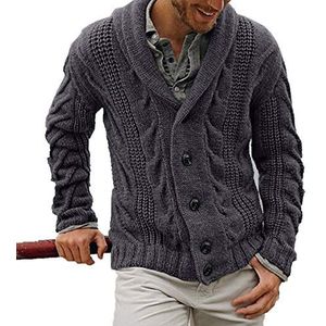 GAOHONGMEI Mannen Gebreide Trui Vest Stand Kraag Volledige Knopen Truien Winter Casual Warme Lange Mouwen Jassen Jas-Darkgray-3XL