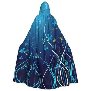 EdWal Blauwe mini-badjas met bloemenprint en capuchon, uniseks, voor volwassenen met capuchon, carnavalskostuums voor Halloween, cosplay kostuums