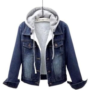 Denim Plus fluwelen jasje Effen kleur Modieus afneembaar fleecejack met capuchon, warm lamswollen katoenen gewatteerde jas (Color : Navy Blue, Size : 3XL)