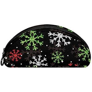 Etui Halve cirkel Briefpapier Pen Bag Pouch Holder Case Kerst Groen Wit Rood Sneeuwvlokken Zwarte Achtergrond, Multi kleuren, 19.5x4x8.8cm/7.7x1.6x3.5in, Make-up zakje