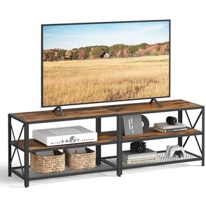 VASAGLE TV-meubel, TV-tafel, lowboard voor TV's tot 70 inch, TV-meubel met planken, stalen frame, TV-plank voor woonkamer, slaapkamer, vintage bruin-zwart LTV095B01