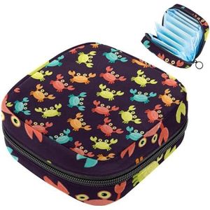 MUOOUM Maandverband Opbergtas, Kleur Krabpatroon Menstruatie Cup Pouch, Draagbare Maandverband Pads Opbergzakken Vrouwelijke Menstruatie Eerste Menstruatie Tas voor Tiener Meisjes Vrouwen Dames