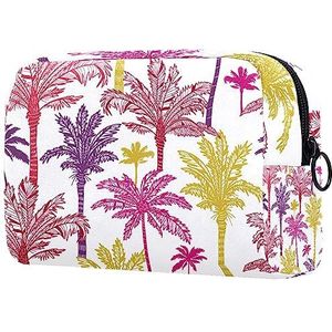 Make-uptassen voor vrouwen, roze flamingo met palmbladeren etui reizen ritszakje, draagbare toilettas make-up organizer voor tienermeisjes, Multi kleuren 03, 18.5x7.5x13cm/7.3x3x5.1in