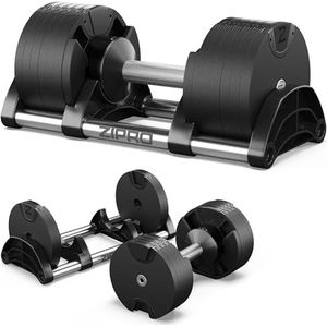 Zipro Verstelbare ronde halters, antislip, 24 kg, instelbare gewichten, 12 instellingen, van 2 tot 24 kg gewichtssysteem, krachttraining voor thuis, ronde vorm, thuisgym, sportschool