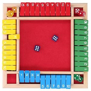 Bordspellen Houten, 4 Spelers Family Shut The Box Game Sequence Board Game, Tabel Math Games voor Home Party, Volwassenen Kids Tieners Dobbelspel, Ouder Kind Interactief Leren Spel (Rode onderkant)