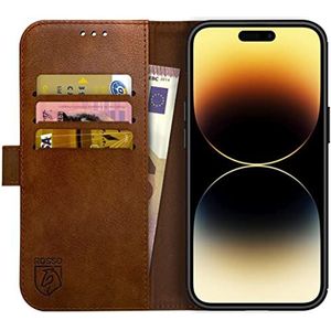 Rosso Element Book Case Wallet Hoesje Geschikt voor voor iPhone 14 Pro Max | Portemonnee | 3 Pasjes | Magneetsluiting | Stand Functie | Bruin