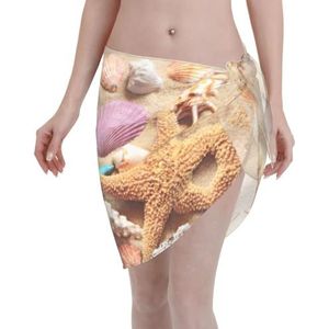 Schelpen op het strand print elegante strand wrap, bikini cover-up, badmode jurk, voor vrouwen, perfect voor zwembad en resort zwart, Zwart, one size