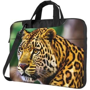 SSIMOO Hondenpoot patroon stijlvolle en lichtgewicht laptop messenger tas, handtas, aktetas, perfect voor zakenreizen, Geel Luipaard Print, 15.6 inch