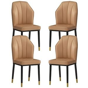 GEIRONV Metalen benen dineren stoelen set van 4, keuken woonkamer lounge teller stoelen waterdicht PU Lederen zijstoel Eetstoelen (Color : Camel)