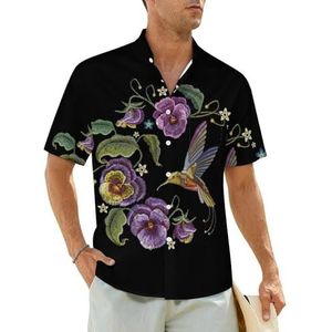 Bloemen Hummingbirds herenoverhemden korte mouwen strandshirt Hawaiiaans shirt casual zomer T-shirt XL