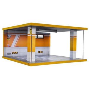 Displaystandaard voor gelegeerd automodel 1:24 garage model parkeerplaats model simulatie dubbele parkeergarage automodel met verlichting garageornamenten (Color : Garage Orange Edition 725202)