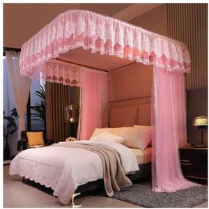 Princess Crown klamboe， hemelbed gordijnen， U-vormige dubbele laag klamboe met ruches for meisjes, slaapkamer, veelkleurig, meerdere maten(Pink,120x200cm)