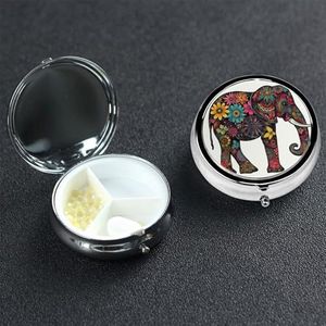 Pillendoos 3 Compartiment Heldere Kleur Bloem Olifant Pil Case voor Portemonnee of Pocket Ronde Pil Organizer Reizen Pillendoos Draagbare Pil Container Geneeskunde Vitamine Organizer